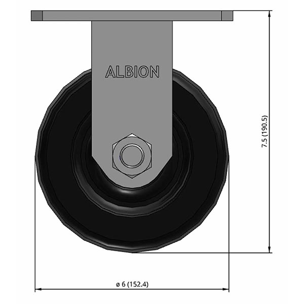 Side view drawing of caster with dimensions